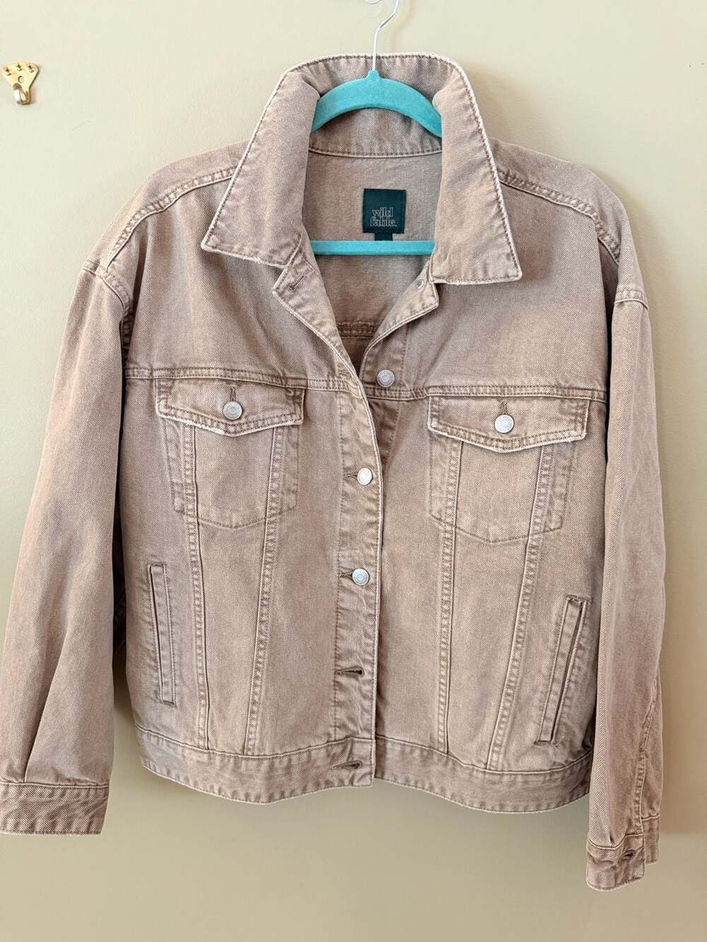 Wild Fable Women's Foundational Oversized Trucker Denim Jacket in Taupe